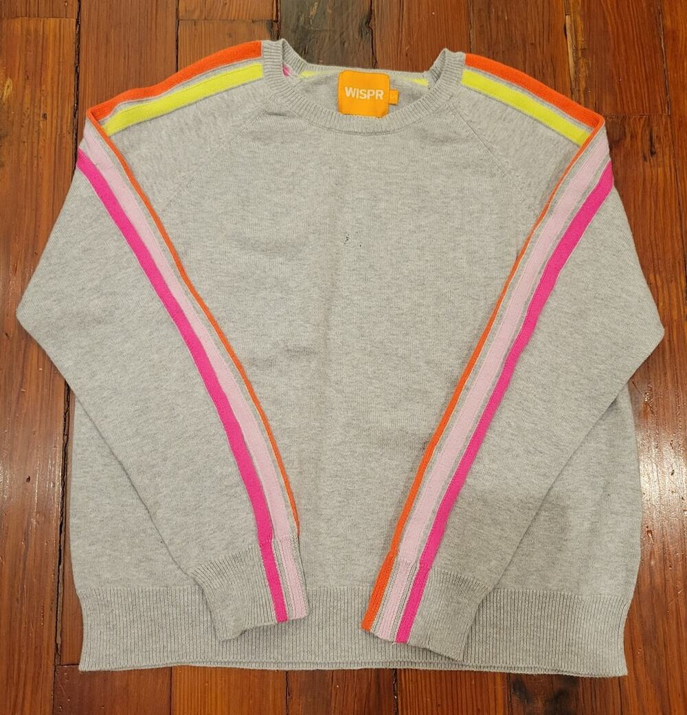 WISPR Gray Neon Stripe Sweater Small Colorblock Sleeve Knit